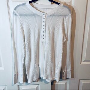 Aerie White Button-Up Ribbed Blouse